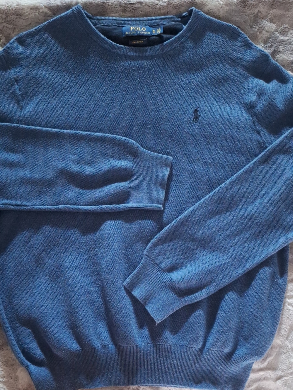 Polo by Ralph Lauren Men's Blue Crewneck Sweater Cotton Men Fall Winter Pullover